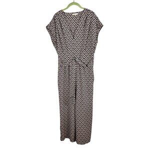 Max Studio Floral Jumpsuit Black L Wide Leg Colorful Boho Indie Folk Retro Chic